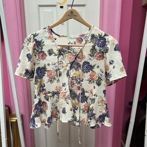 Kimchi Blue Floral Flutter Peplum Blouse Size Large